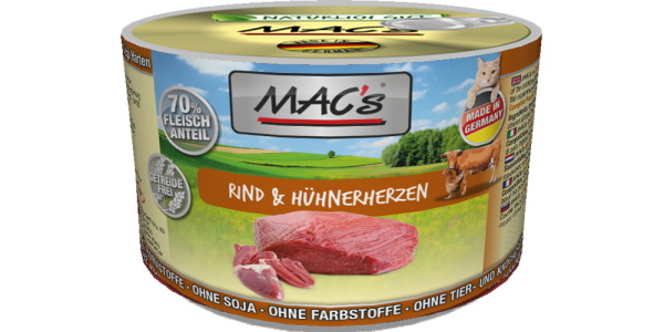 Macs Dose Rind + Hühnerherzen 200 g